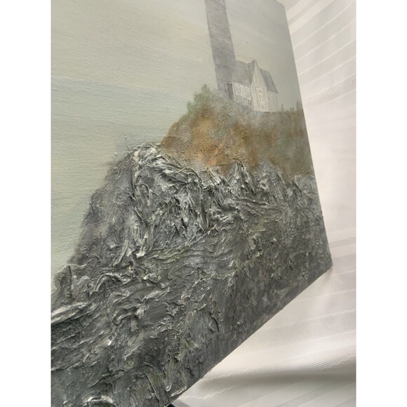 Hand Painted Original  Painting On Canvas Lighthouse Heavily Textured Sea Waves - Picture 8 of 11